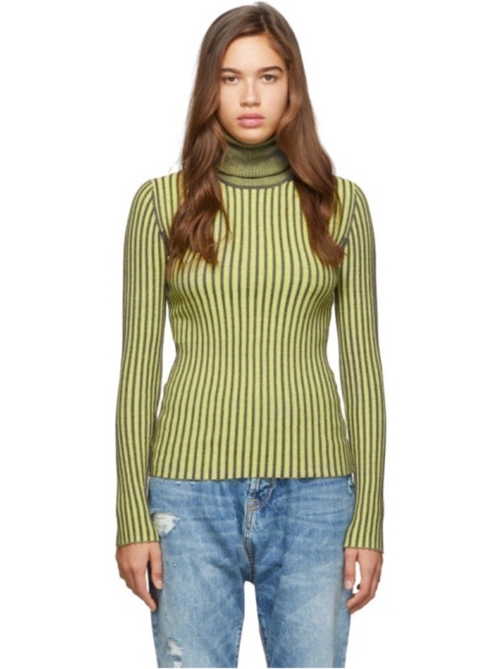 MCQ Alexander McQueen Rubbed Turtleneck Knit Top Green M Grunge Cyber Neogothic